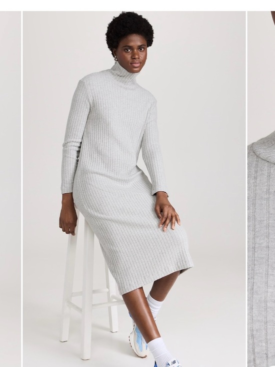 DONNI. Dresses & Skirts - DONNI. Light Gray Ribbed Turtleneck Midi Dress